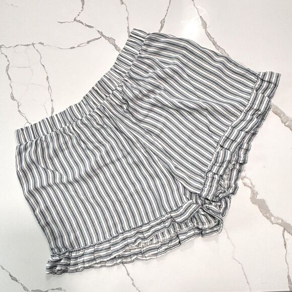 American Eagle Outfitters | Women's High Waist Ruffle Striped Blue White Shorts - Picture 1 of 13